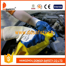 Knitted Wrist Blue Nitrile Coated Working Gloves Dcn306